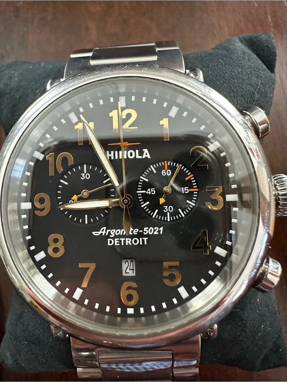 Shinola Runwell for Neiman Marcus Black Chronograph with Yellow Numerals
